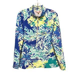 Lilly Pulitzer Wade and Sea Skipper Popover Zip Pullover Top Green Blue Large
